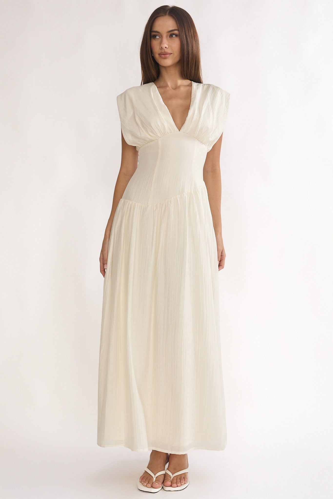Danicka Asymmetric Waist Maxi Dress Cream by Selfie Leslie Australia