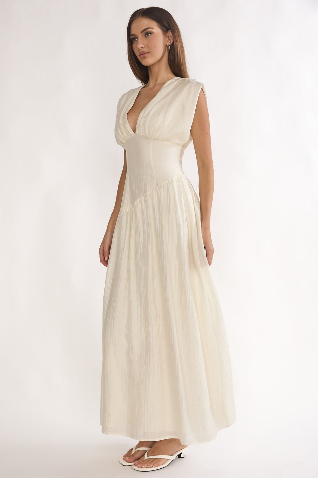 Danicka Asymmetric Waist Maxi Dress Cream by Selfie Leslie Australia