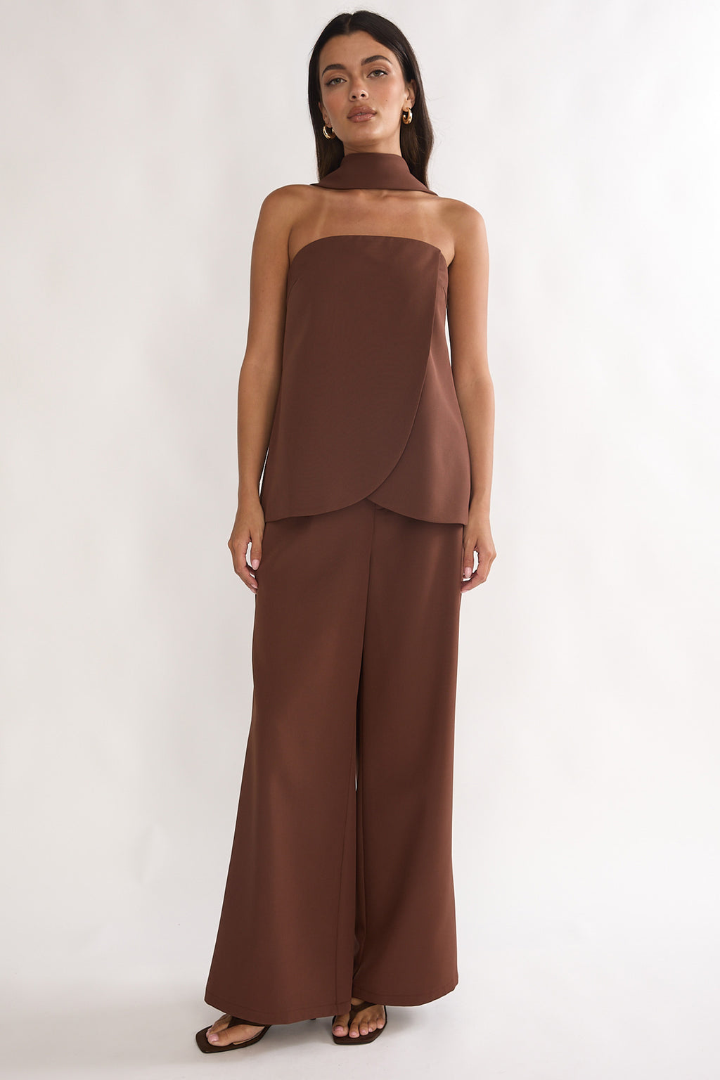 Florene Strapless Split Scarf Pants Chocolate by Selfie Leslie Australia