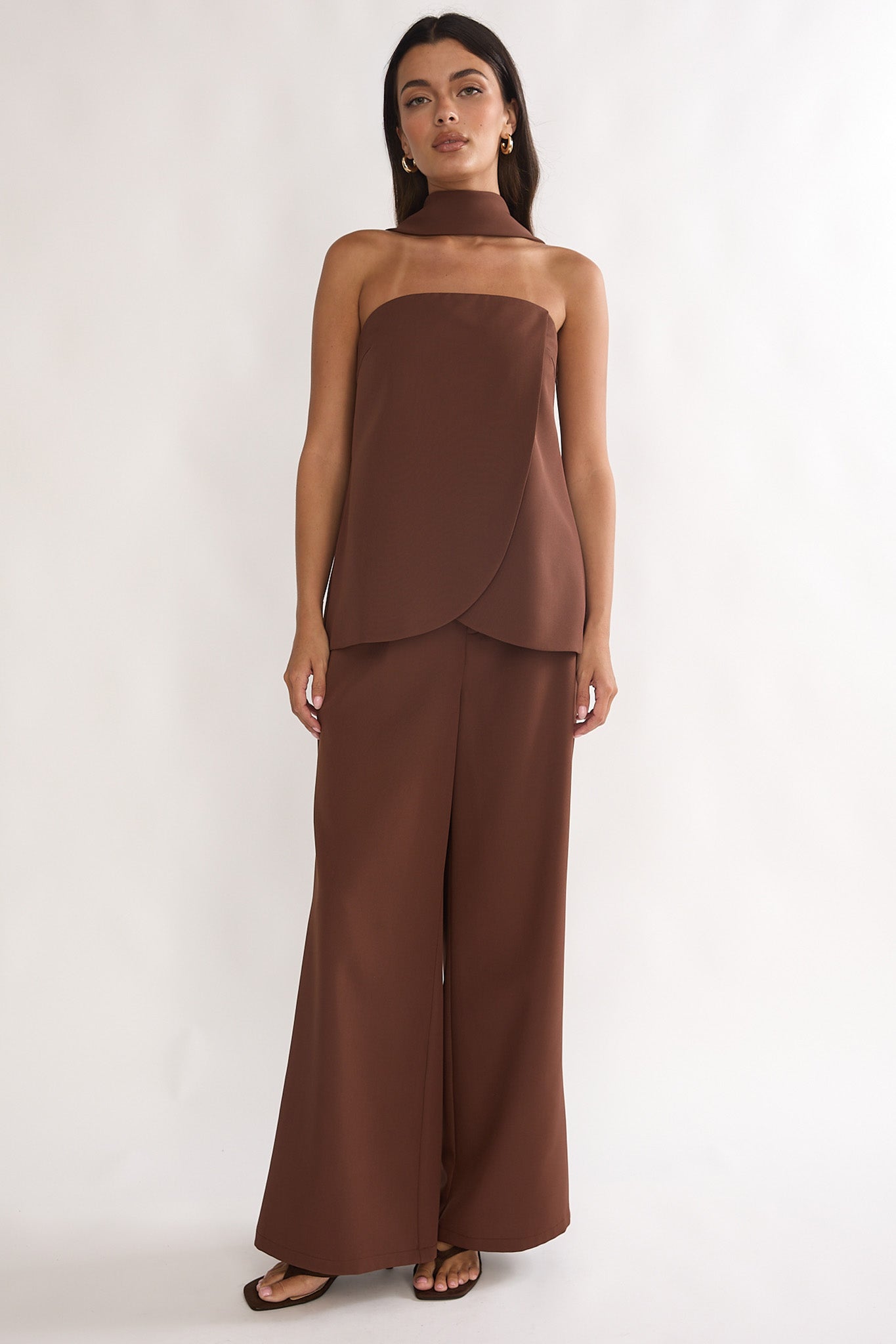Florene Strapless Split Scarf Pants Chocolate by Selfie Leslie Australia