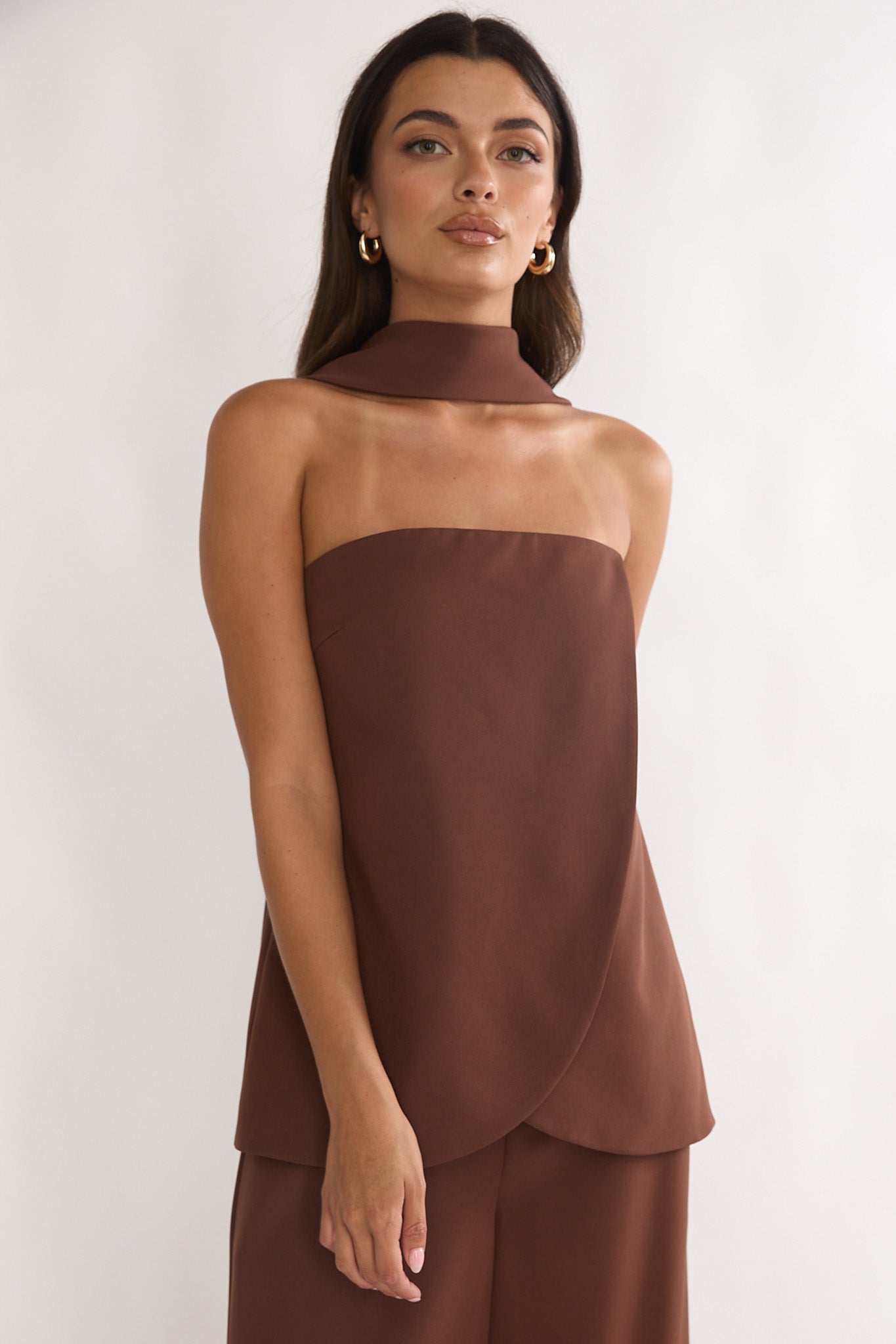 Florene Strapless Split Scarf Top Chocolate by Selfie Leslie Australia