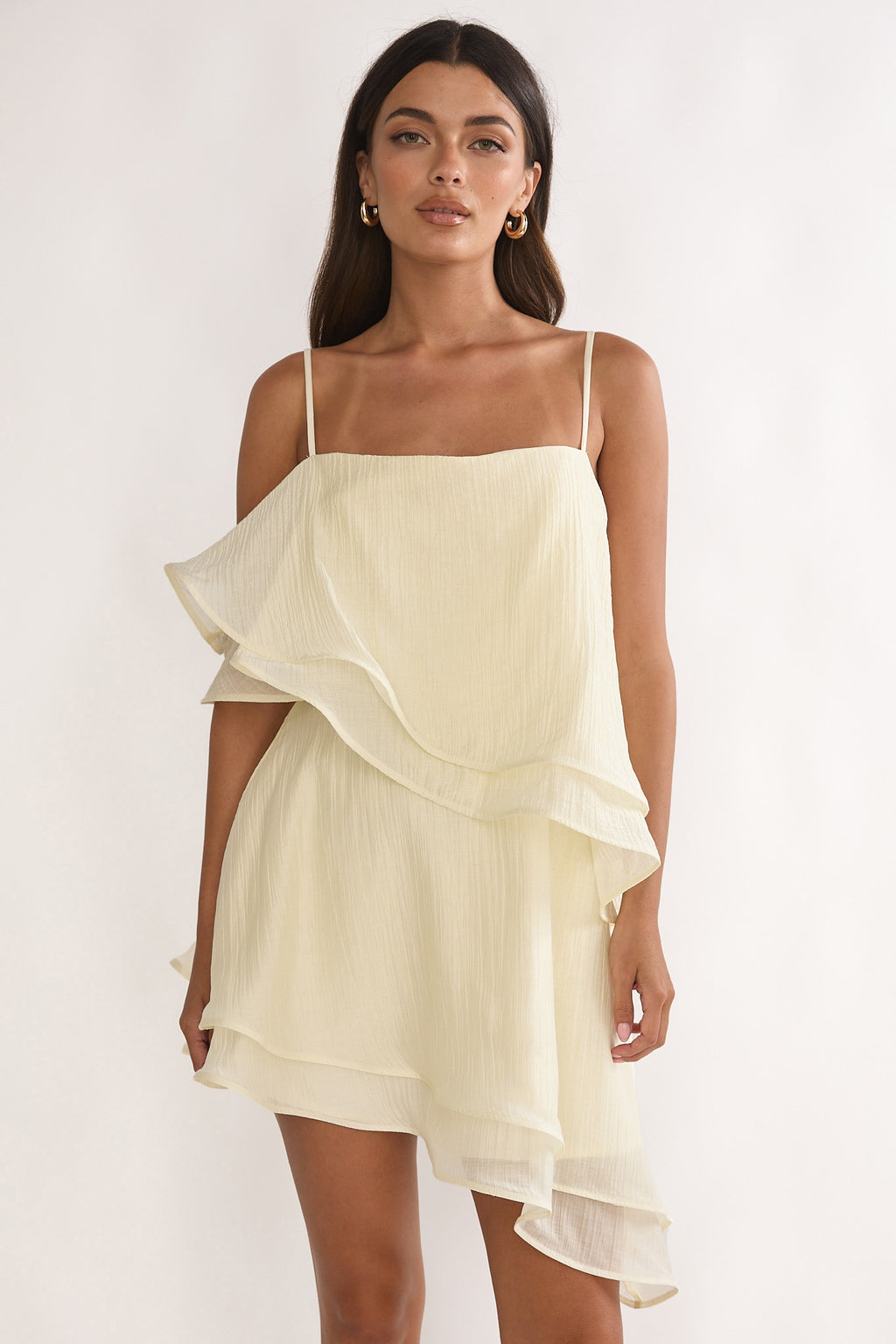 Como Asymmetric Layered Mini Dress Cream by Selfie Leslie Australia