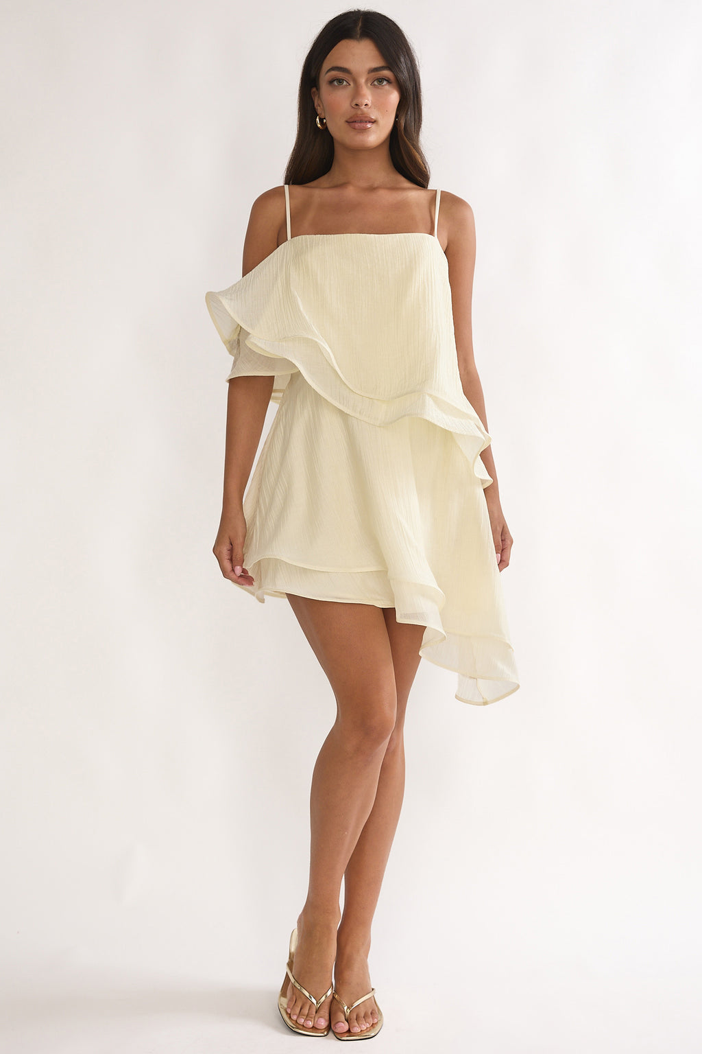 Como Asymmetric Layered Mini Dress Cream by Selfie Leslie Australia