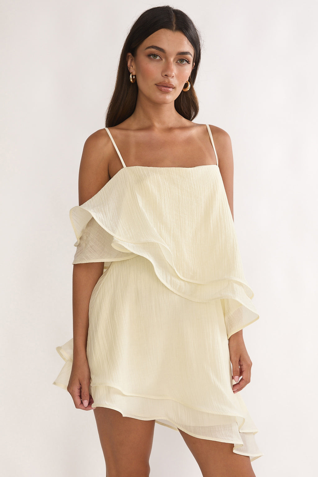Como Asymmetric Layered Mini Dress Cream by Selfie Leslie Australia