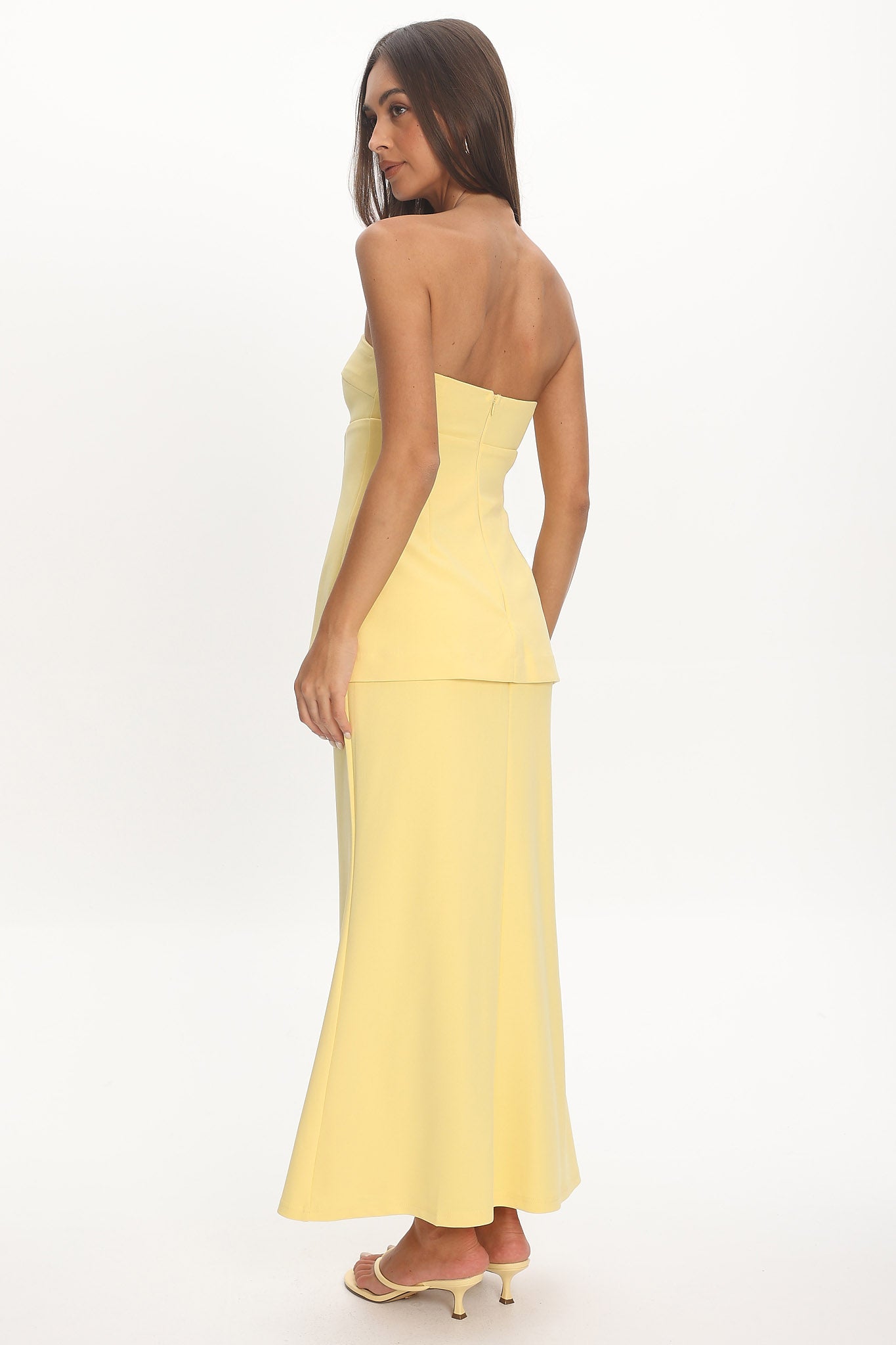 Vicci Strapless Flared Waist Maxi Dress Butter by Selfie Leslie Australia