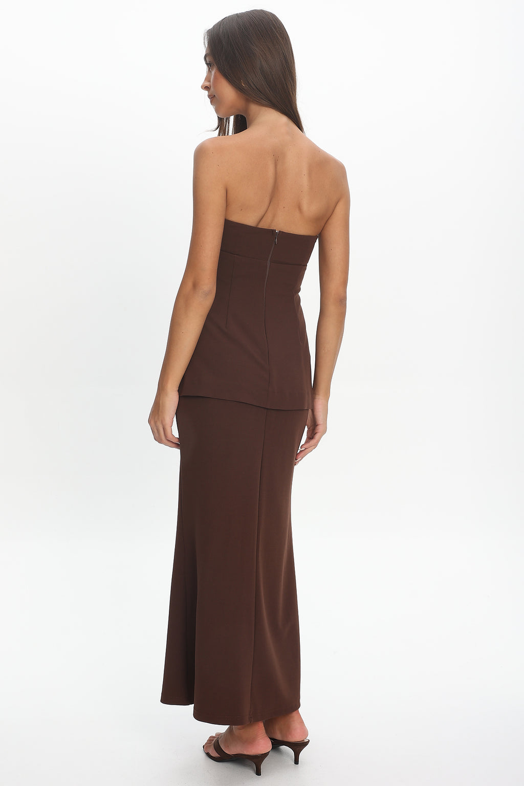 Vicci Strapless Flared Waist Maxi Dress Chocolate by Selfie Leslie Australia