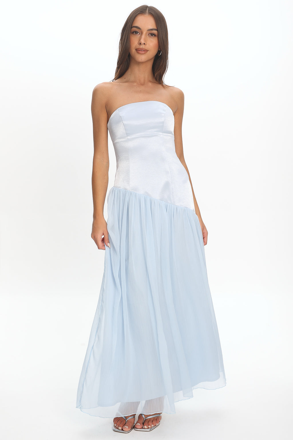 Karielle Asymmetric Drop Waist Maxi Dress Blue by Selfie Leslie Australia