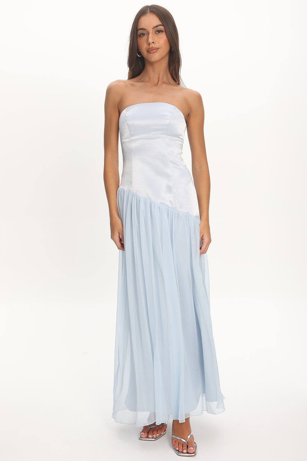 Karielle Asymmetric Drop Waist Maxi Dress Blue by Selfie Leslie Australia