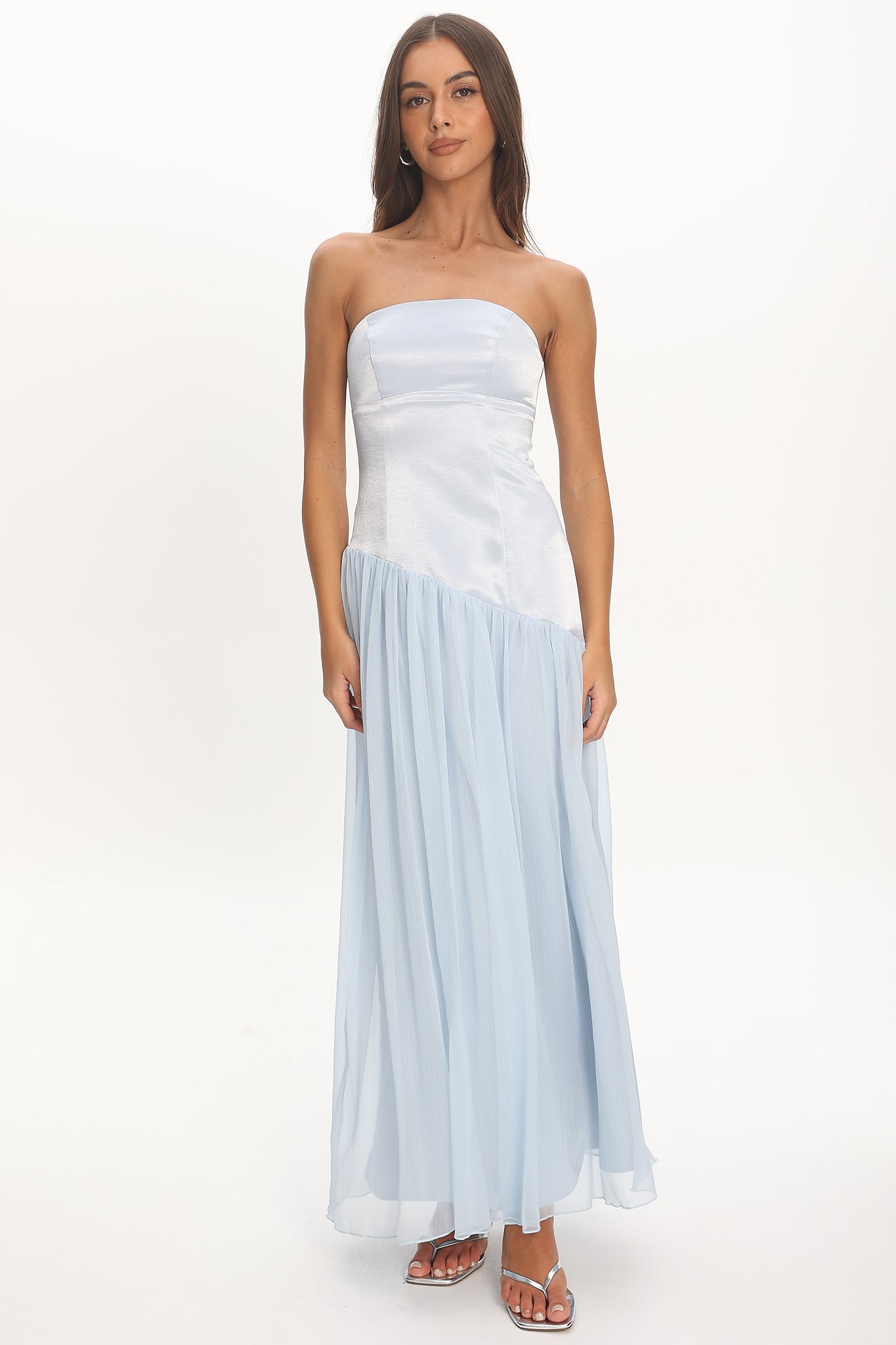Karielle Asymmetric Drop Waist Maxi Dress Blue by Selfie Leslie Australia