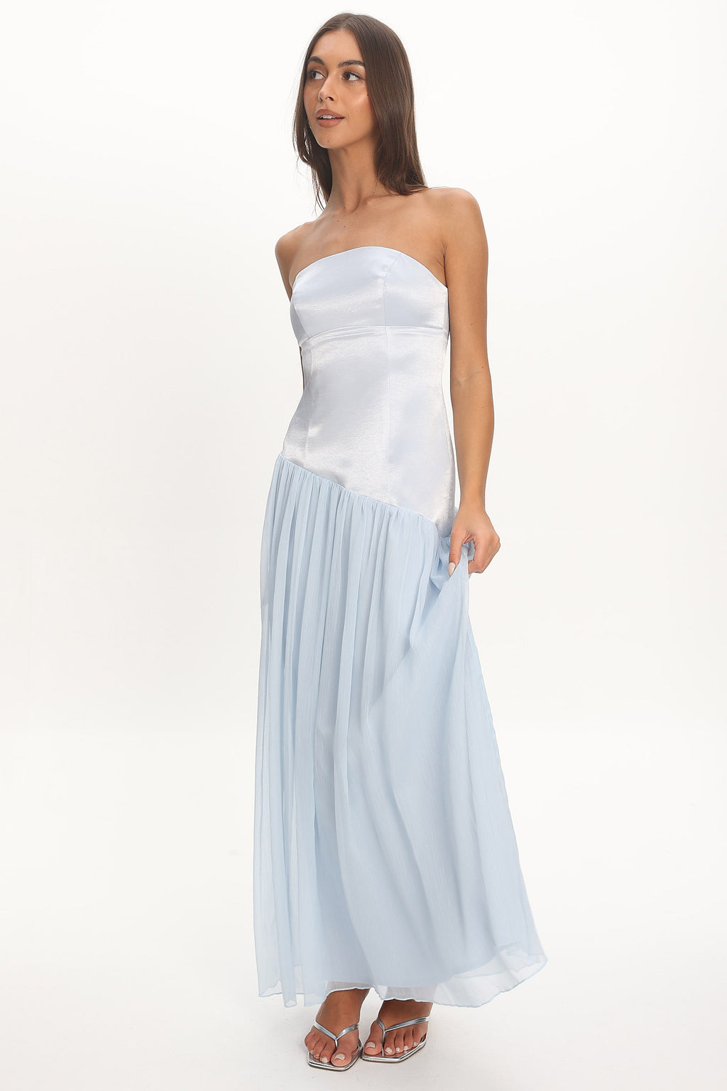 Karielle Asymmetric Drop Waist Maxi Dress Blue by Selfie Leslie Australia