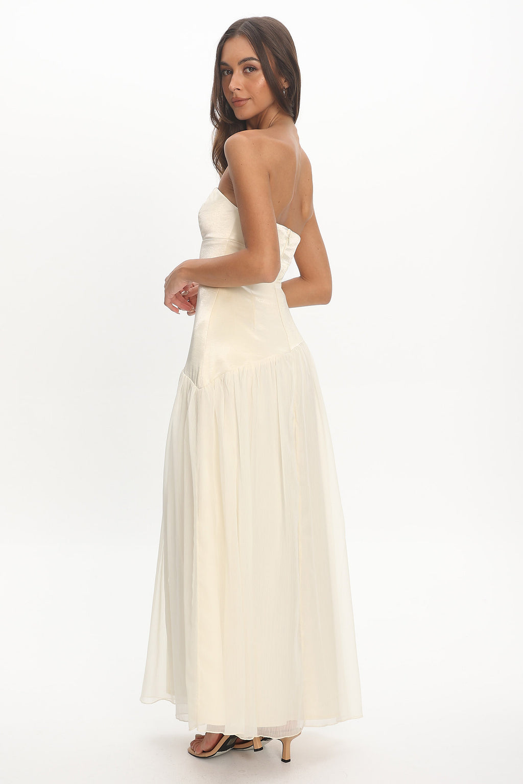 Karielle Asymmetric Drop Waist Maxi Dress Butter by Selfie Leslie Australia