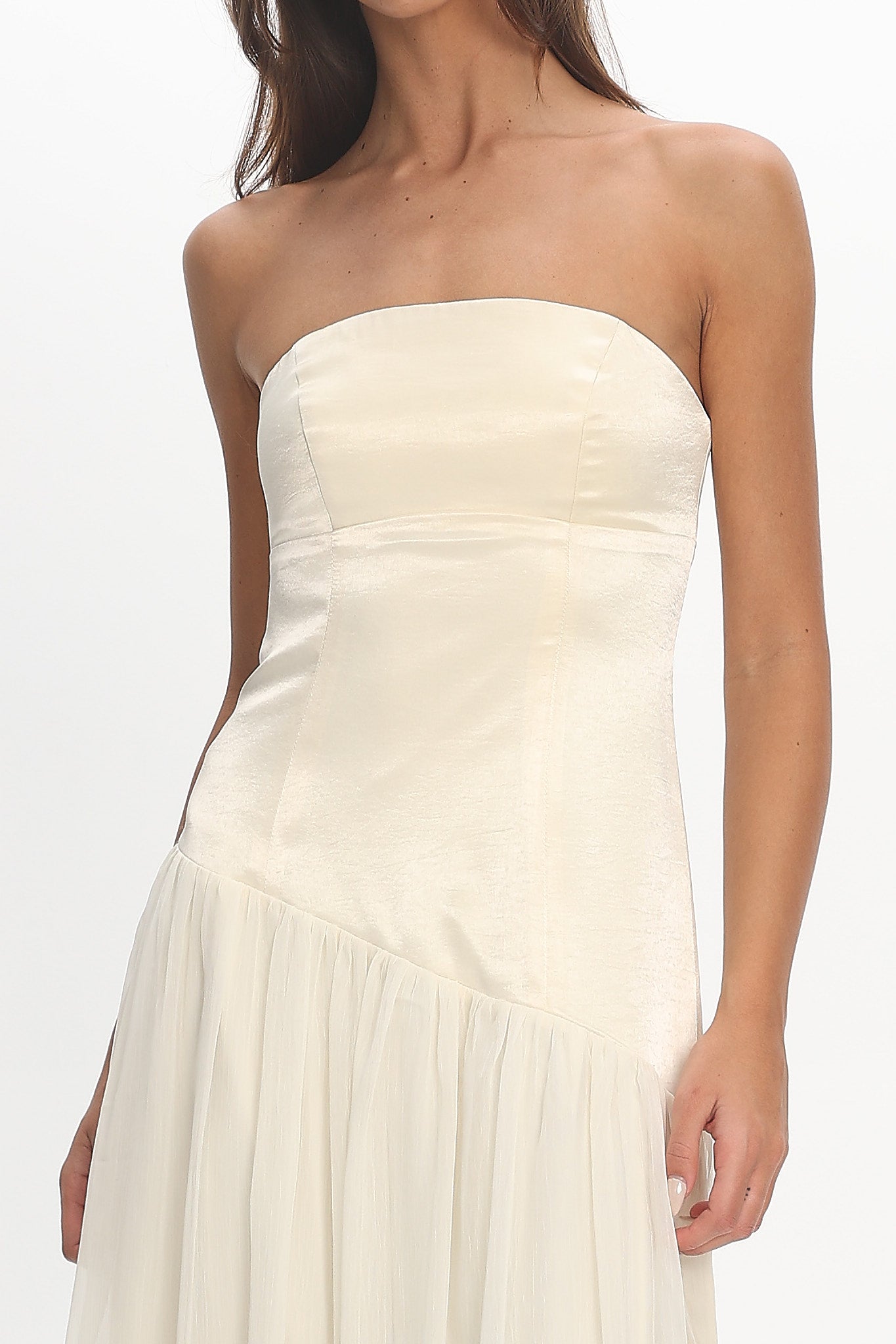 Karielle Asymmetric Drop Waist Maxi Dress Butter by Selfie Leslie Australia