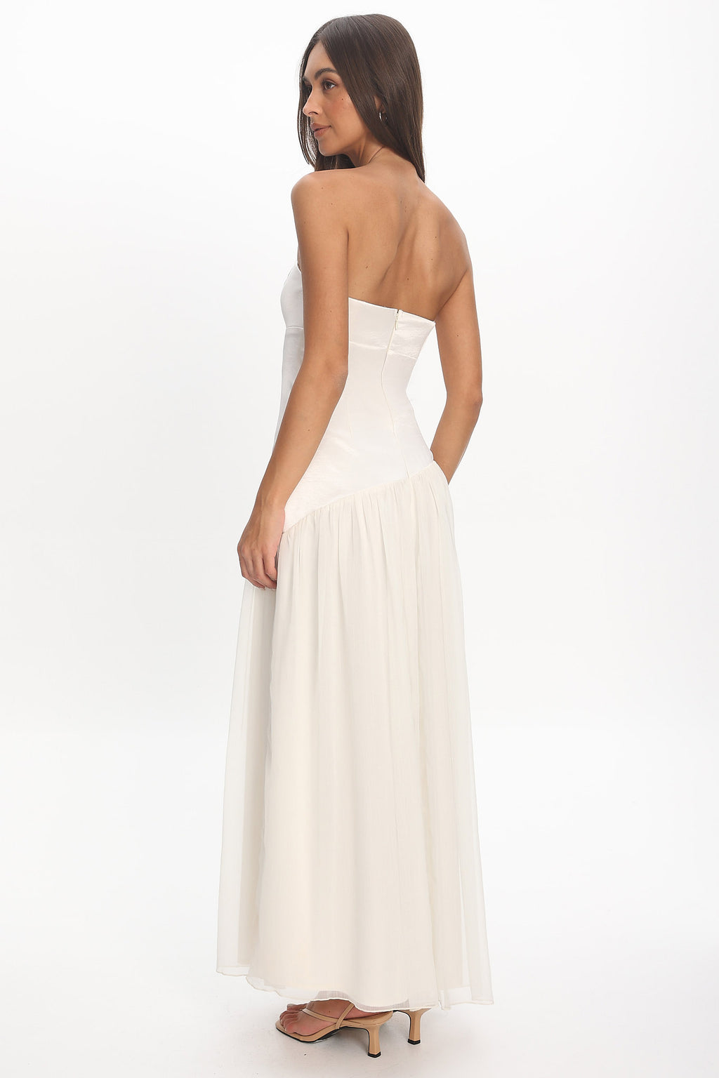 Karielle Asymmetric Drop Waist Maxi Dress Ivory by Selfie Leslie Australia