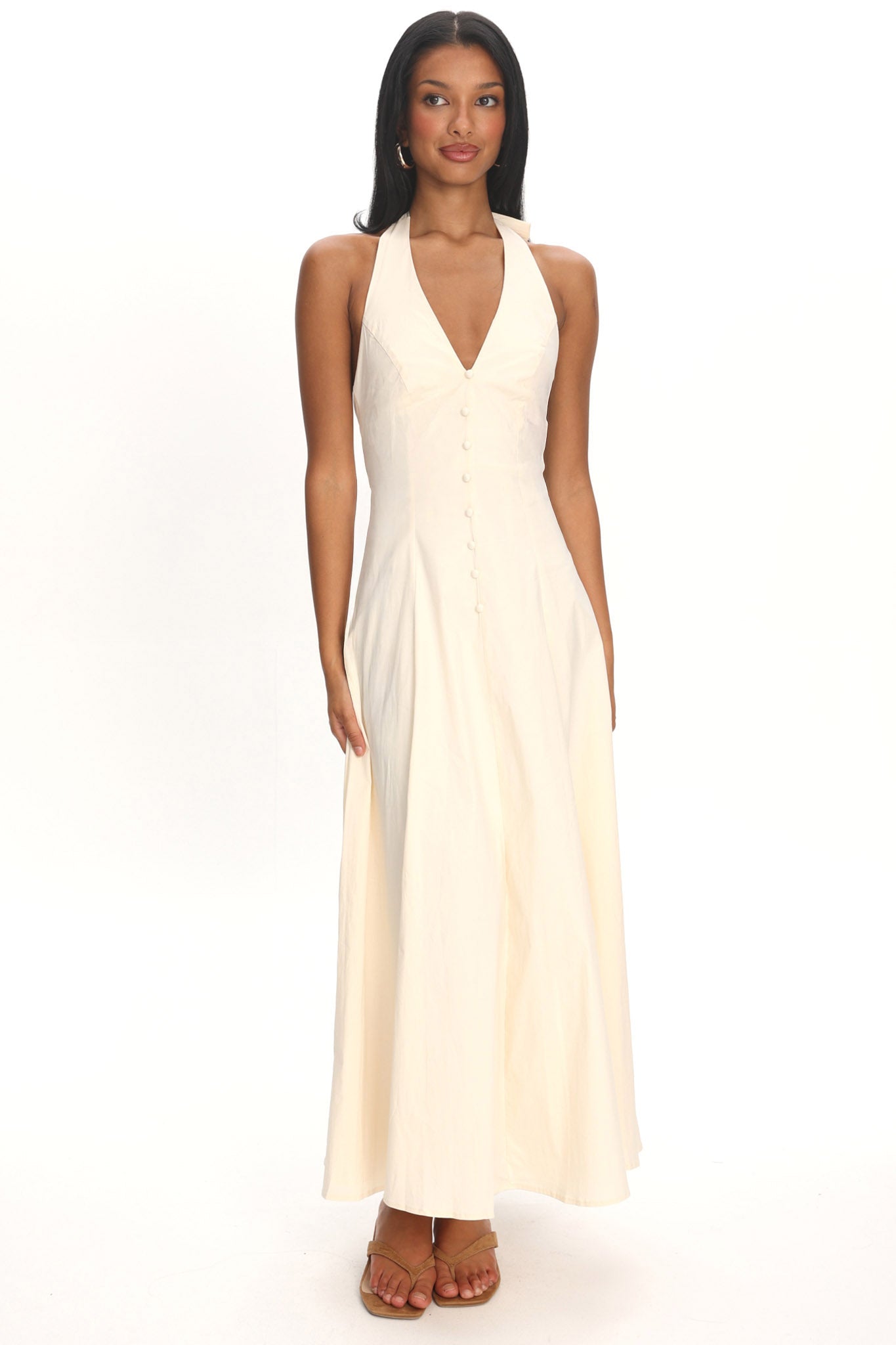 Brea Halterneck Midi Dress Vanilla by Selfie Leslie Australia