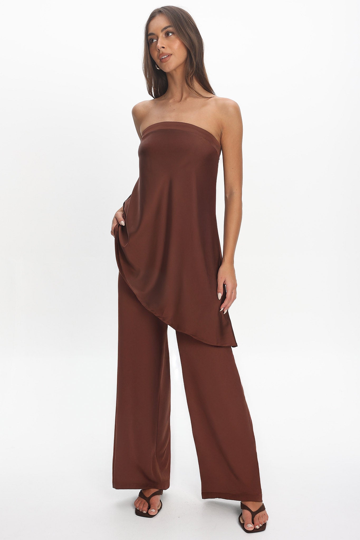 Danita Elastic Waist Pants Chocolate by Selfie Leslie Australia