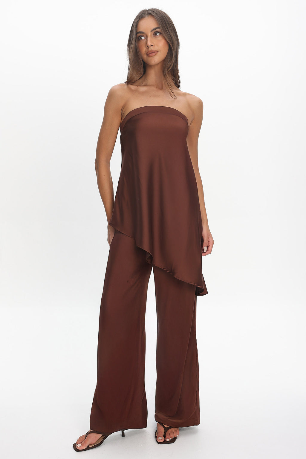 Danita Asymmetric Hem Strapless Top Chocolate by Selfie Leslie Australia