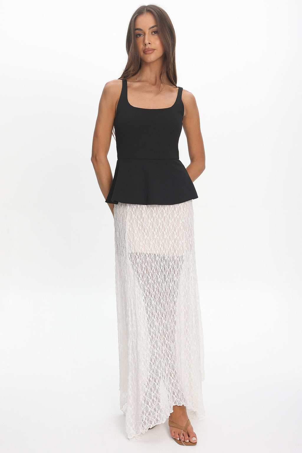 Kairah Peplum Lace Hem Maxi Dress Black by Selfie Leslie Australia