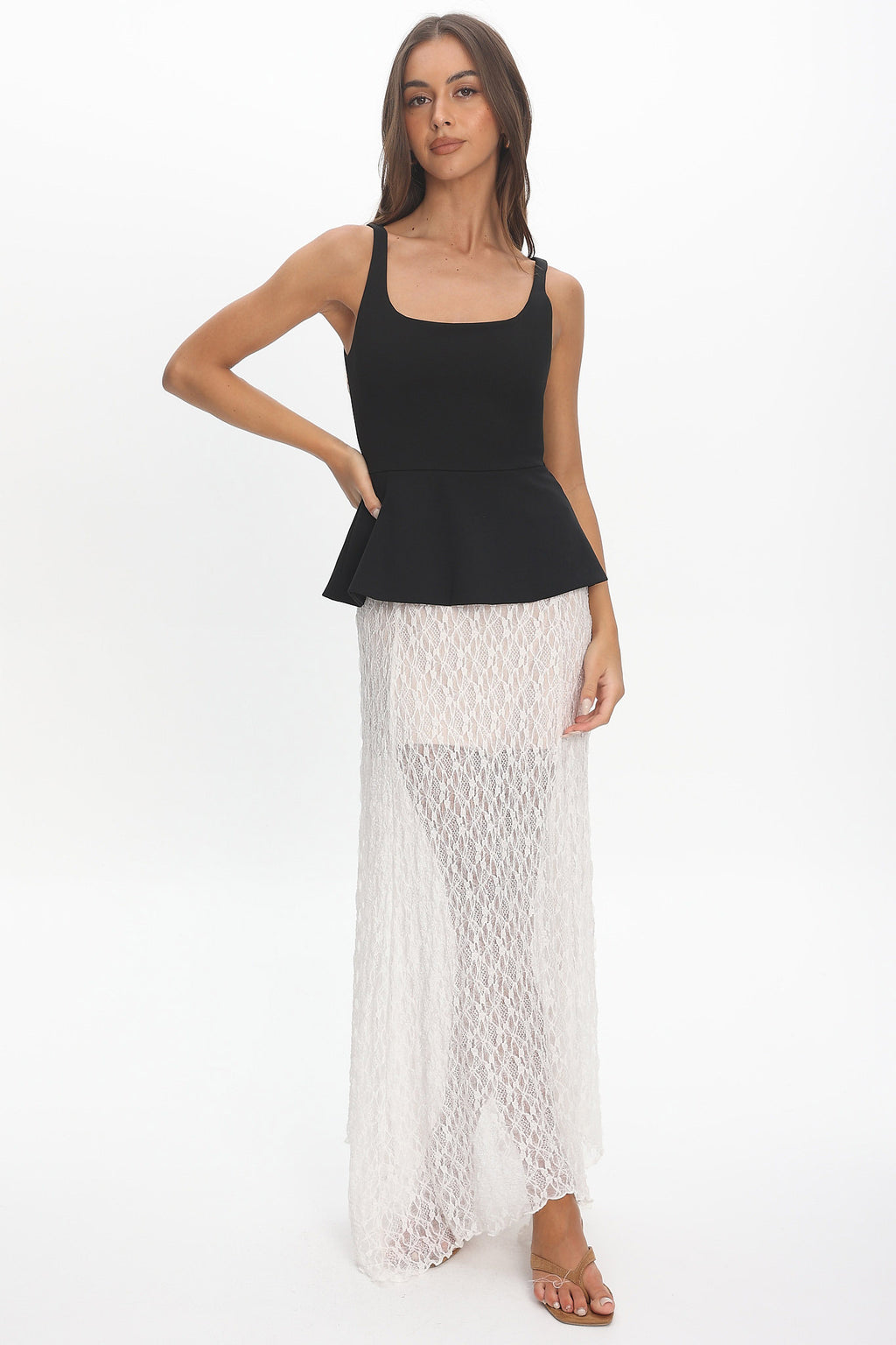 Kairah Peplum Lace Hem Maxi Dress Black by Selfie Leslie Australia