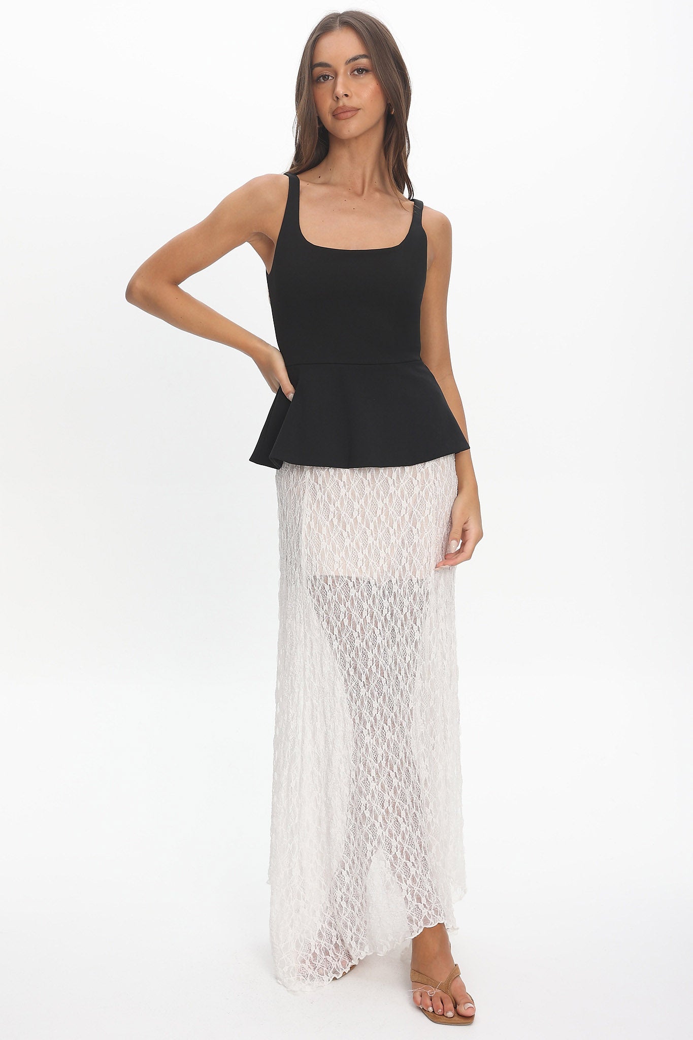Kairah Peplum Lace Hem Maxi Dress Black by Selfie Leslie Australia