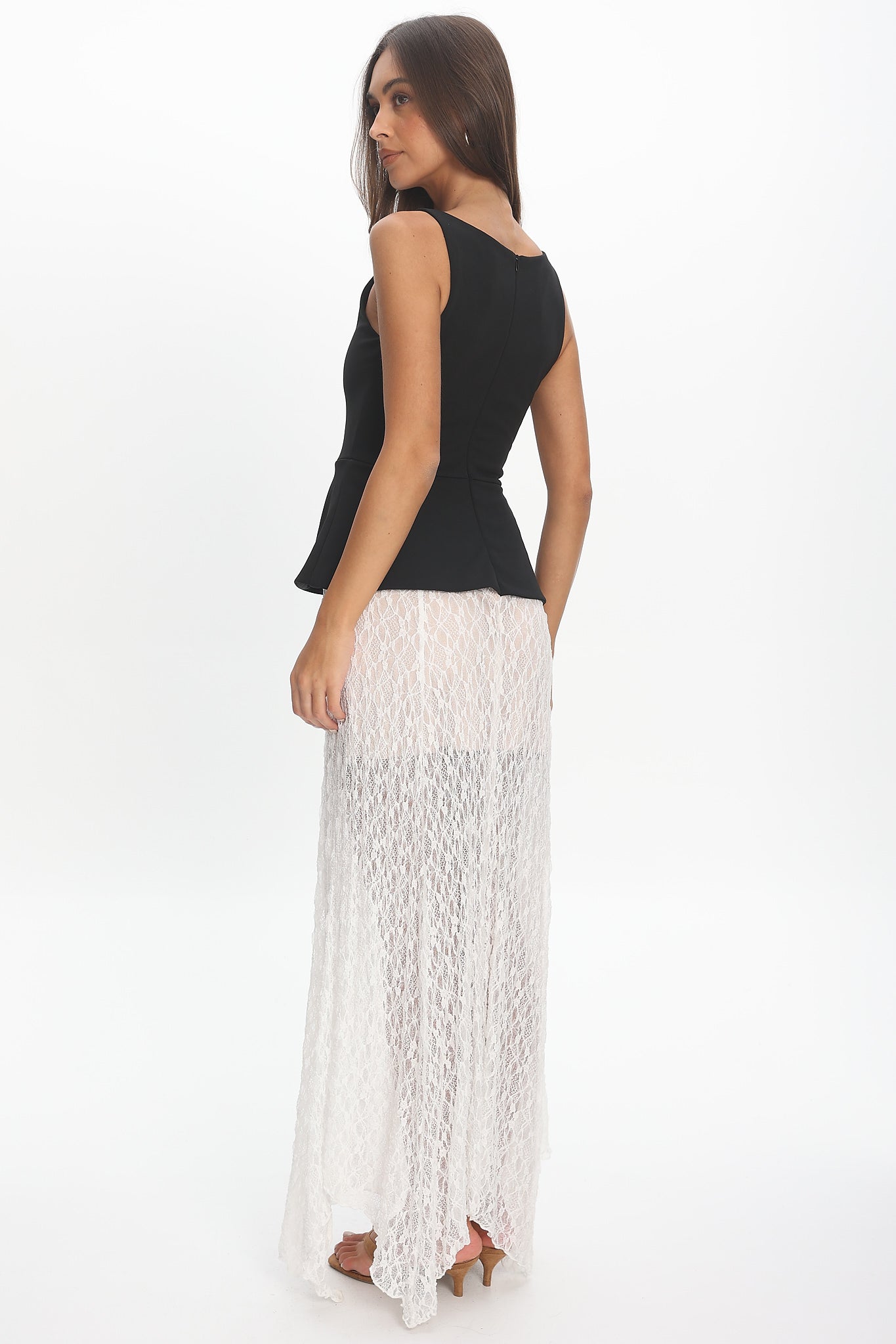 Kairah Peplum Lace Hem Maxi Dress Black by Selfie Leslie Australia
