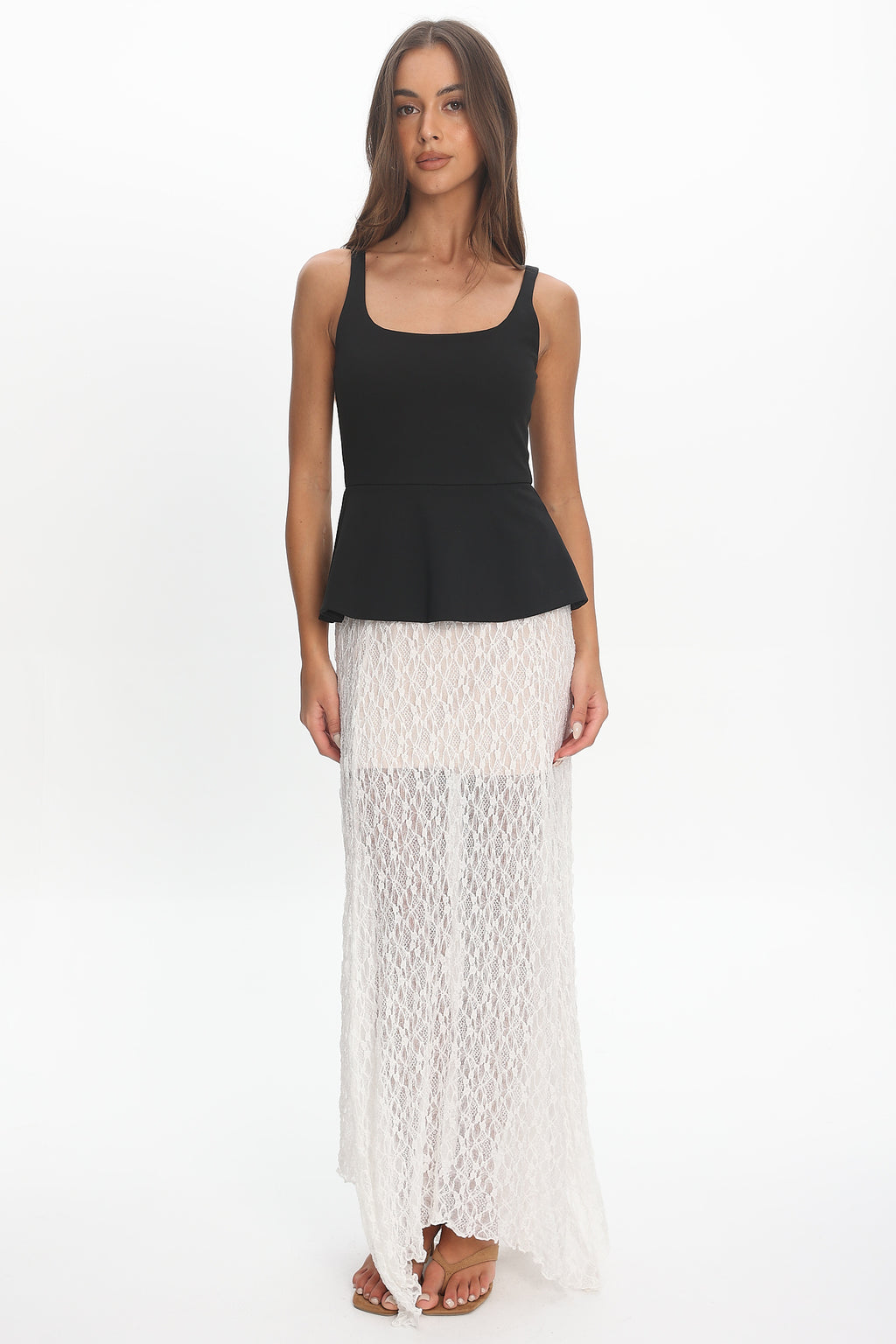 Kairah Peplum Lace Hem Maxi Dress Black by Selfie Leslie Australia
