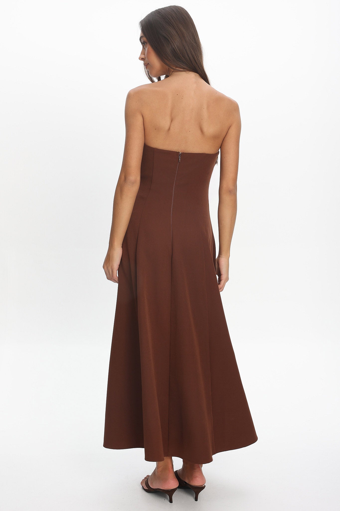 Infiniti Scalloped Sweethear Neckline Midi Dress Chocolate by Selfie Leslie Australia