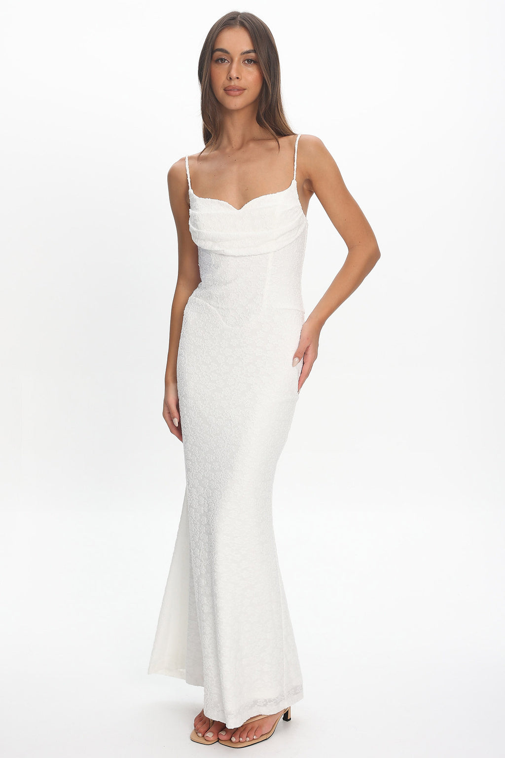 Kianah Pleat Bust Textured Maxi Dress Ivory by Selfie Leslie Australia