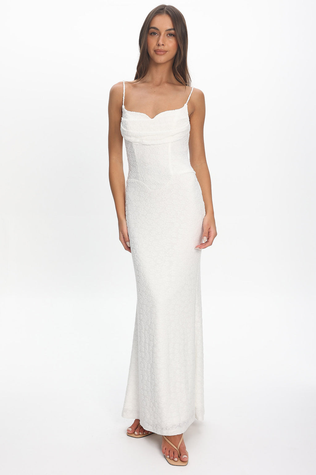 Kianah Pleat Bust Textured Maxi Dress Ivory by Selfie Leslie Australia