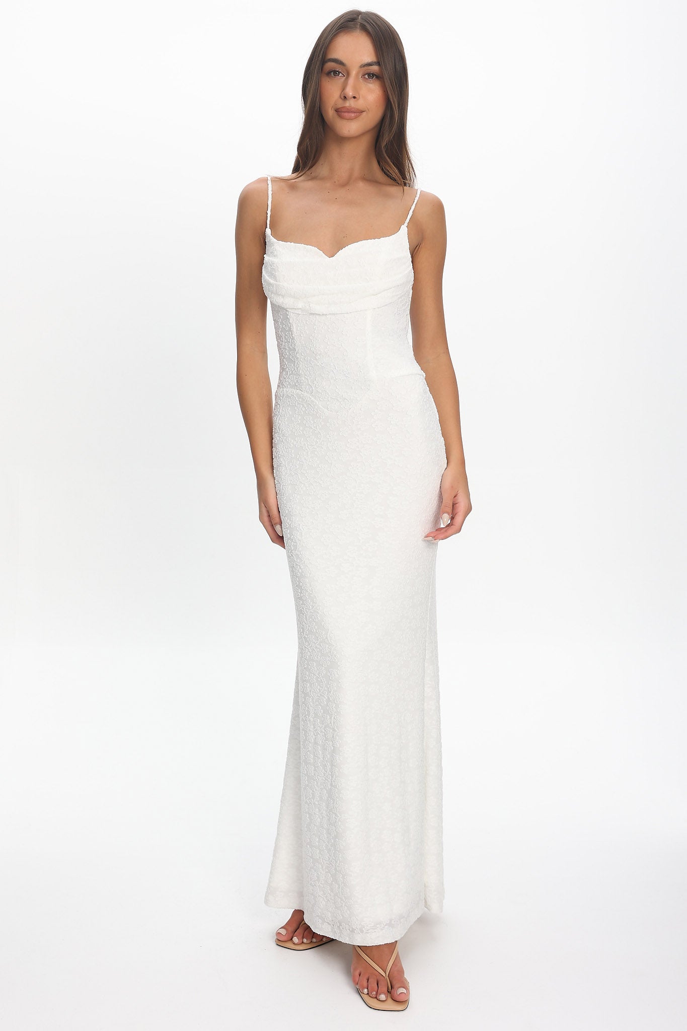Kianah Pleat Bust Textured Maxi Dress Ivory by Selfie Leslie Australia