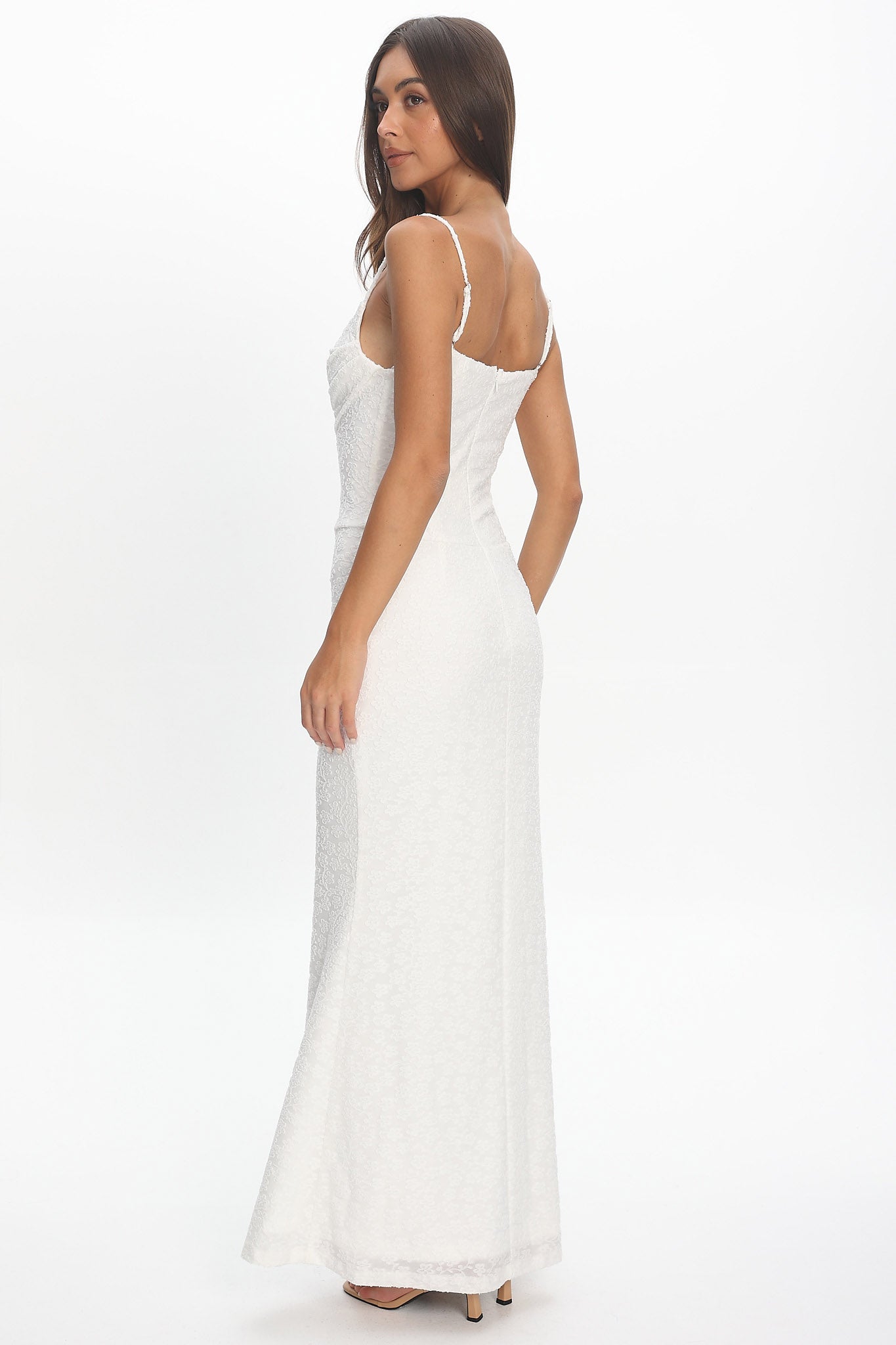 Kianah Pleat Bust Textured Maxi Dress Ivory by Selfie Leslie Australia