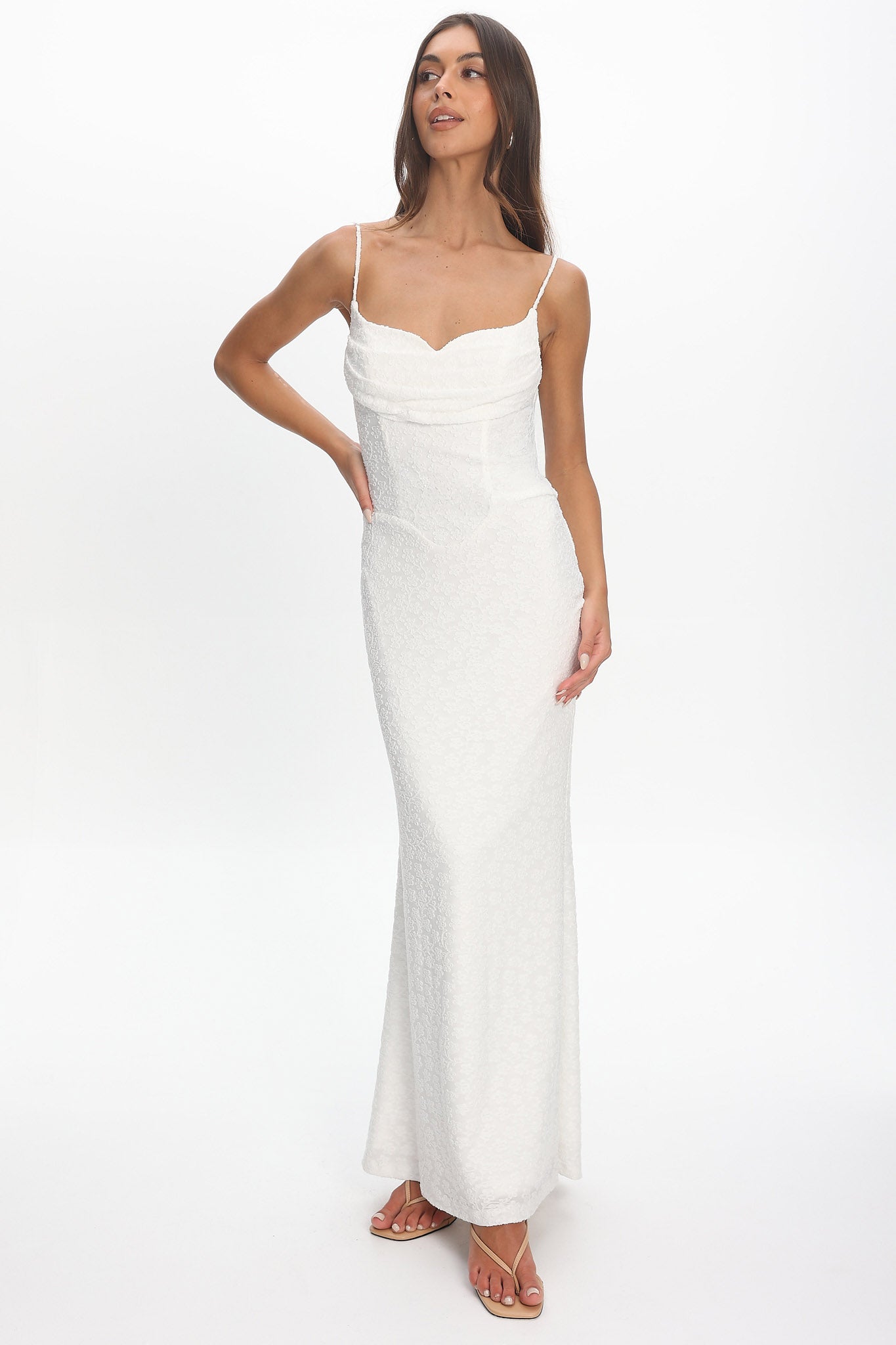 Kianah Pleat Bust Textured Maxi Dress Ivory by Selfie Leslie Australia