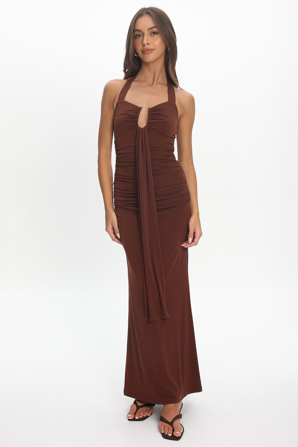 Opera Drape Bust Maxi Dress Chocolate by Selfie Leslie Australia