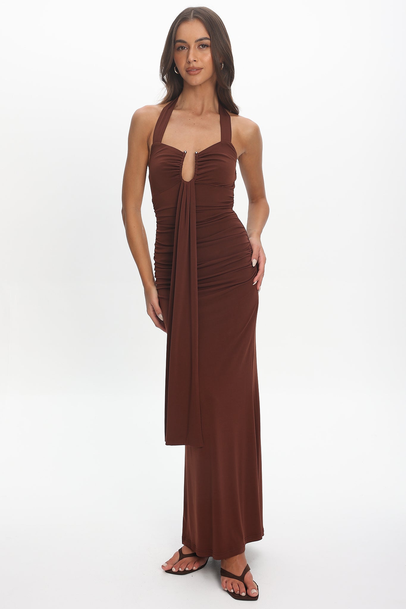 Opera Drape Bust Maxi Dress Chocolate by Selfie Leslie Australia