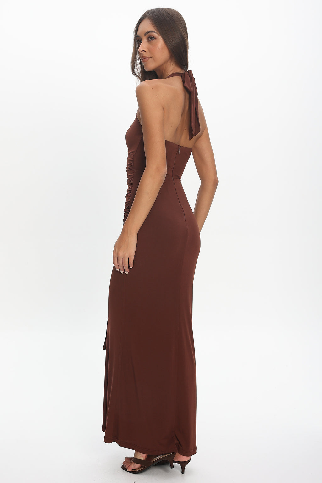 Opera Drape Bust Maxi Dress Chocolate by Selfie Leslie Australia