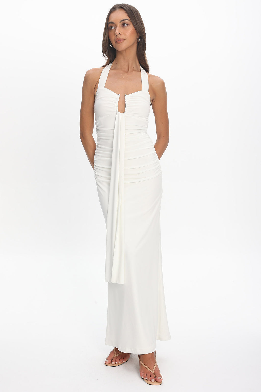 Opera Drape Bust Maxi Dress White by Selfie Leslie Australia