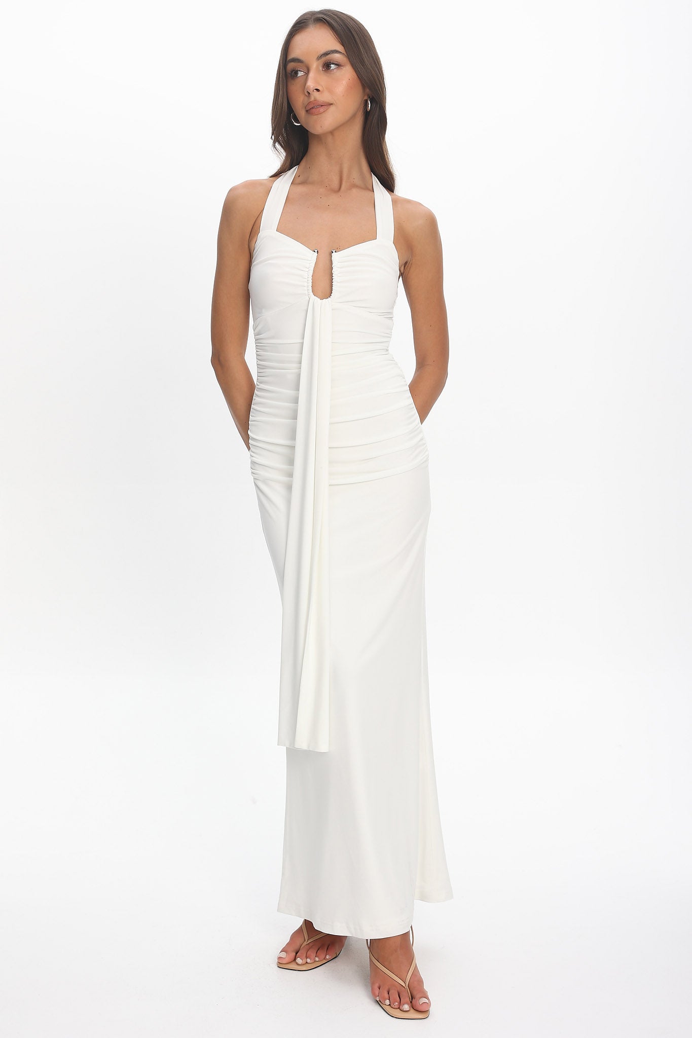 Opera Drape Bust Maxi Dress White by Selfie Leslie Australia