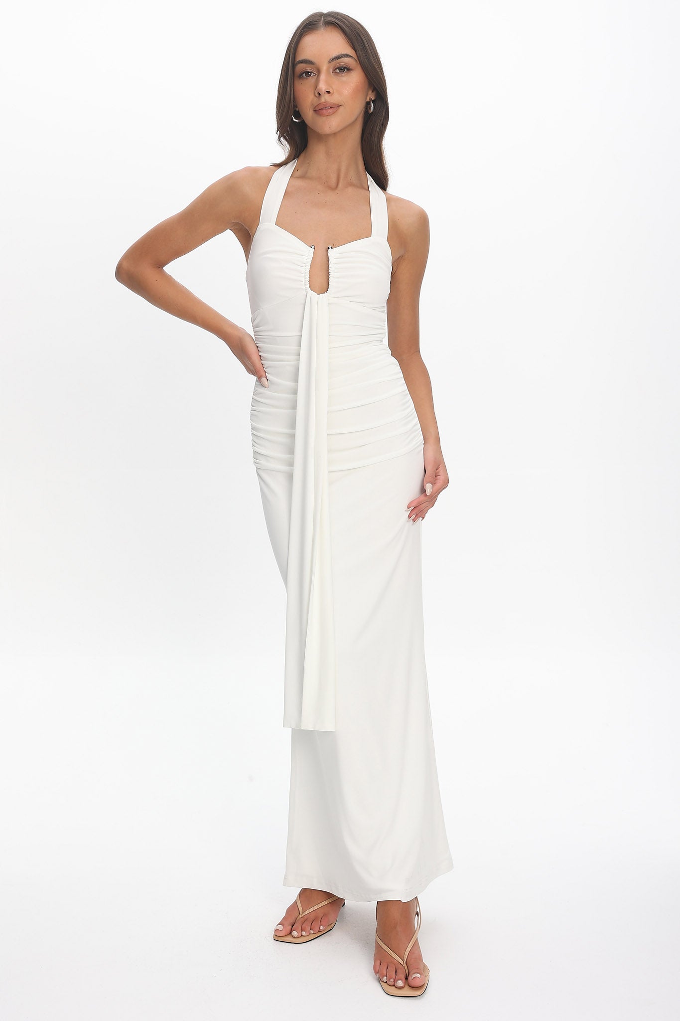 Opera Drape Bust Maxi Dress White by Selfie Leslie Australia