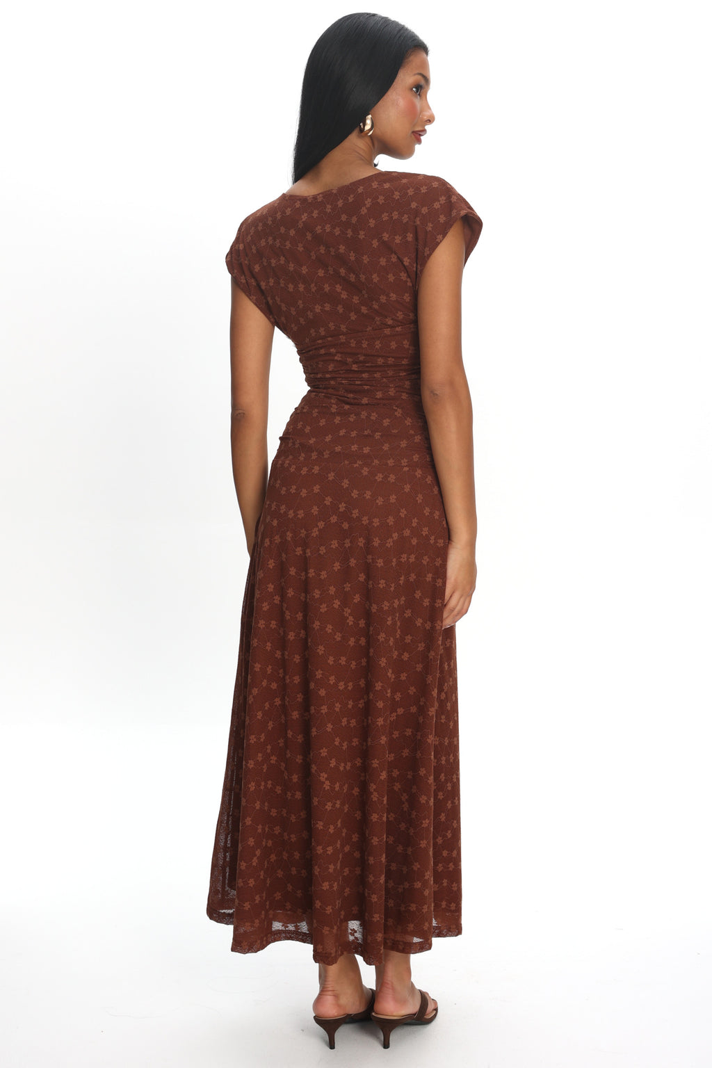 Novia Ruched Bodice Maxi Dress Embroidered Chocolate by Selfie Leslie Australia