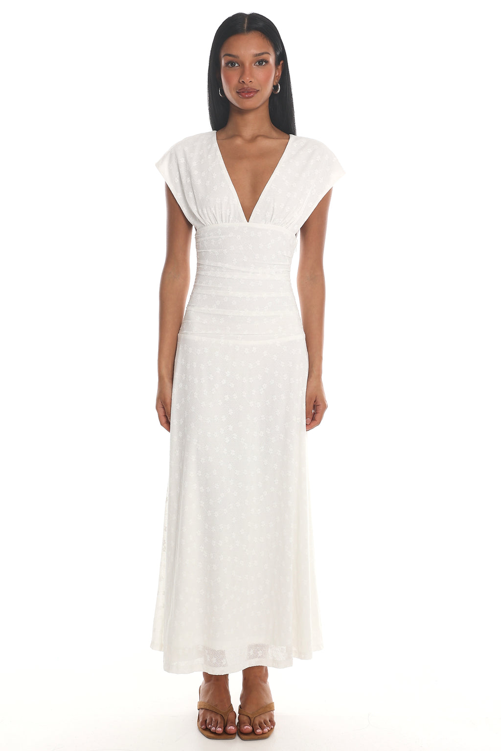 Novia Ruched Bodice Maxi Dress Embroidered Off White by Selfie Leslie Australia