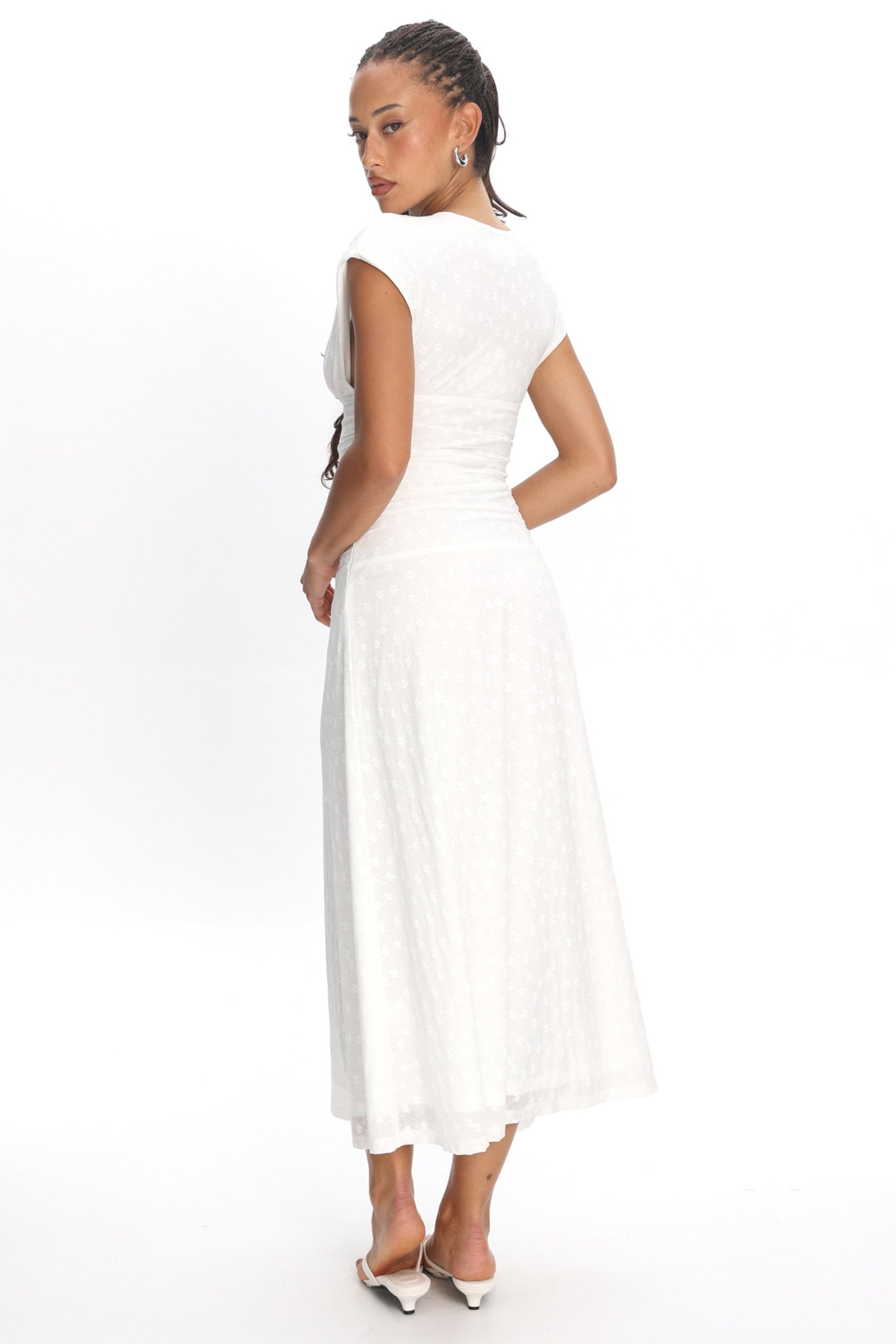 Novia Ruched Bodice Maxi Dress Embroidered Off White by Selfie Leslie Australia