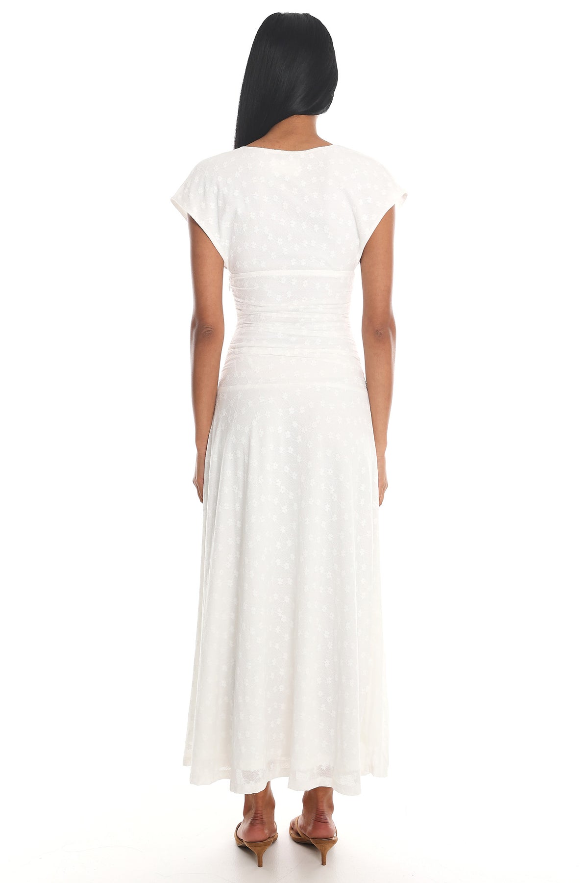 Novia Ruched Bodice Maxi Dress Embroidered Off White by Selfie Leslie Australia