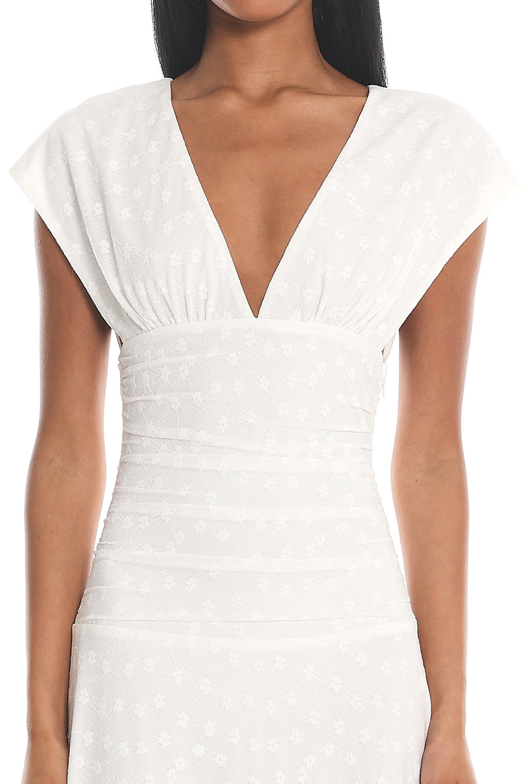 Novia Ruched Bodice Maxi Dress Embroidered Off White by Selfie Leslie Australia