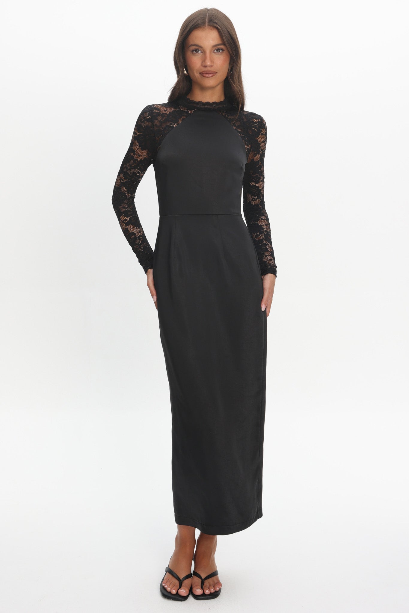 Lucha Lace Sleeve Maxi Dress Black by Selfie Leslie Australia