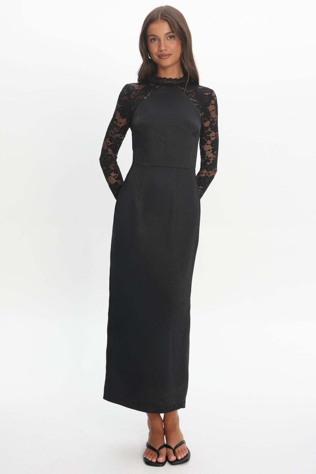 Lucha Lace Sleeve Maxi Dress Black by Selfie Leslie Australia