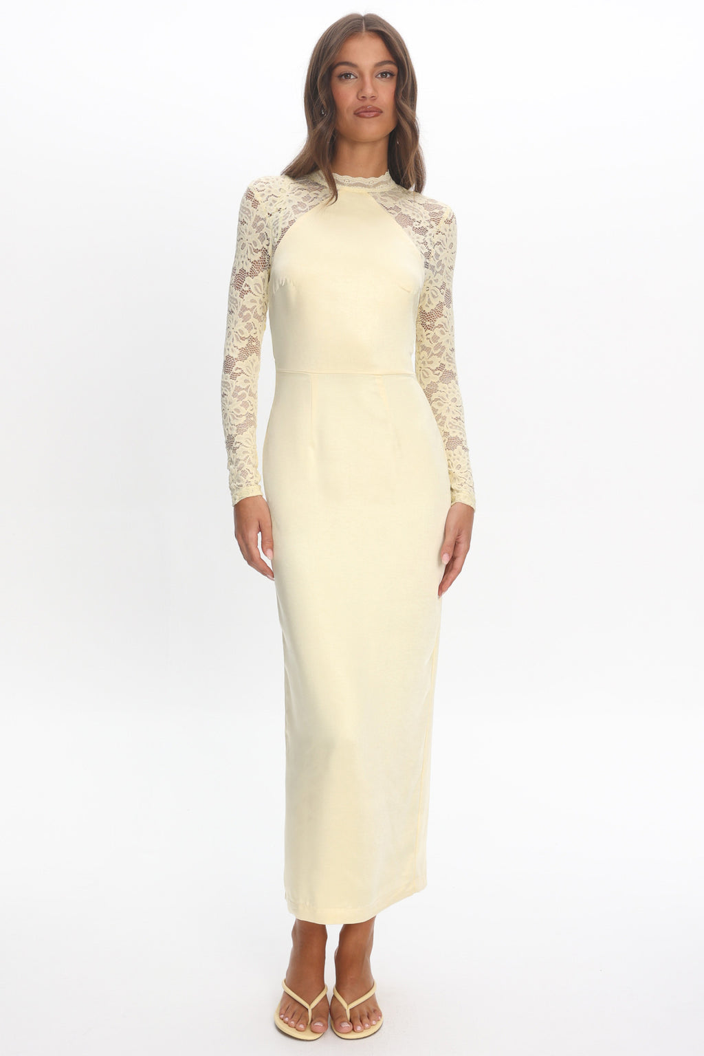 Lucha Lace Sleeve Maxi Dress Butter by Selfie Leslie Australia