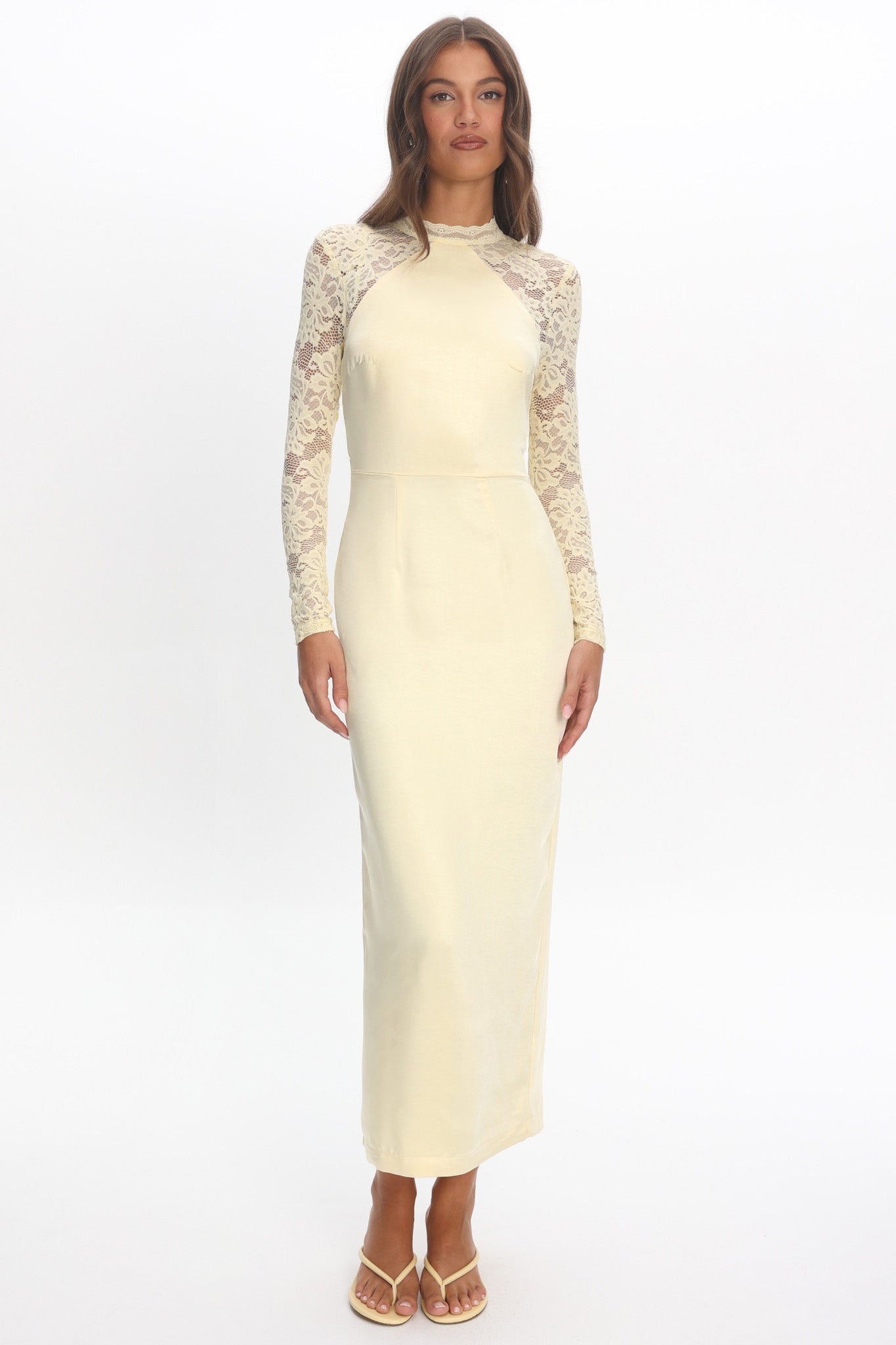 Lucha Lace Sleeve Maxi Dress Butter by Selfie Leslie Australia
