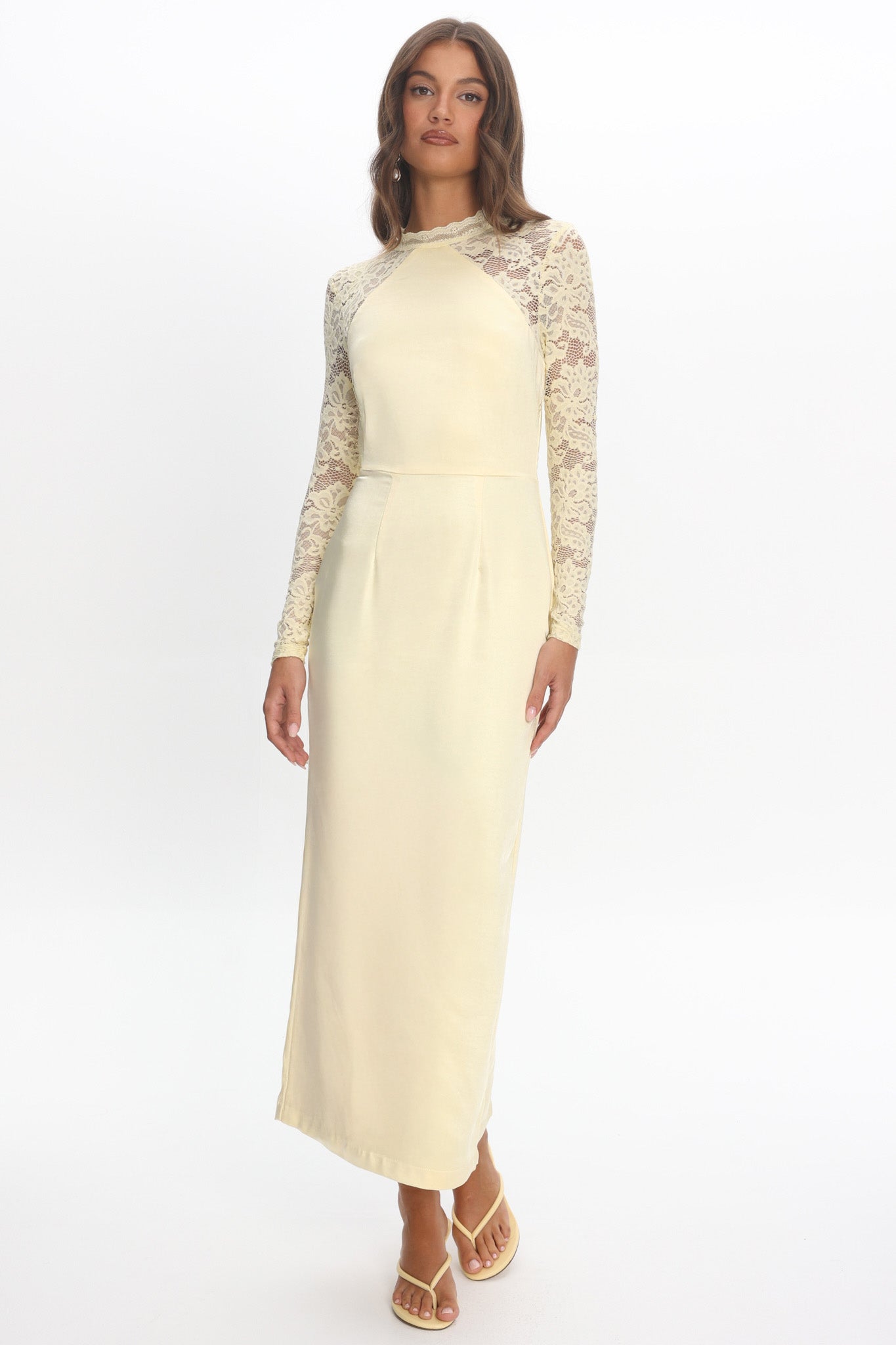 Lucha Lace Sleeve Maxi Dress Butter by Selfie Leslie Australia