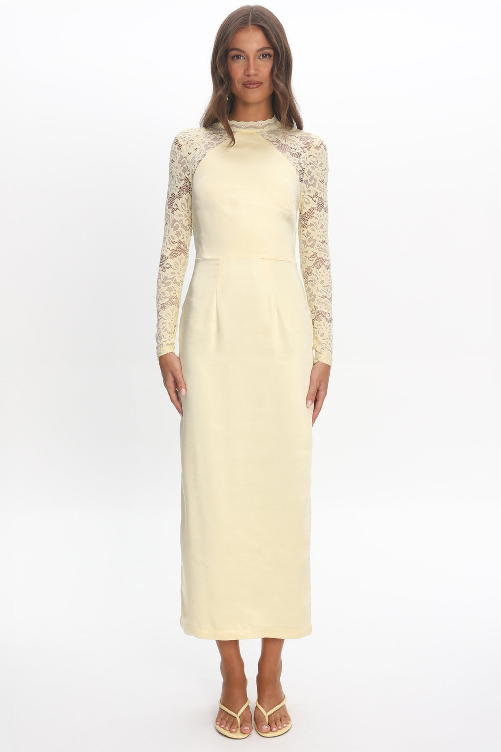 Lucha Lace Sleeve Maxi Dress Butter by Selfie Leslie Australia