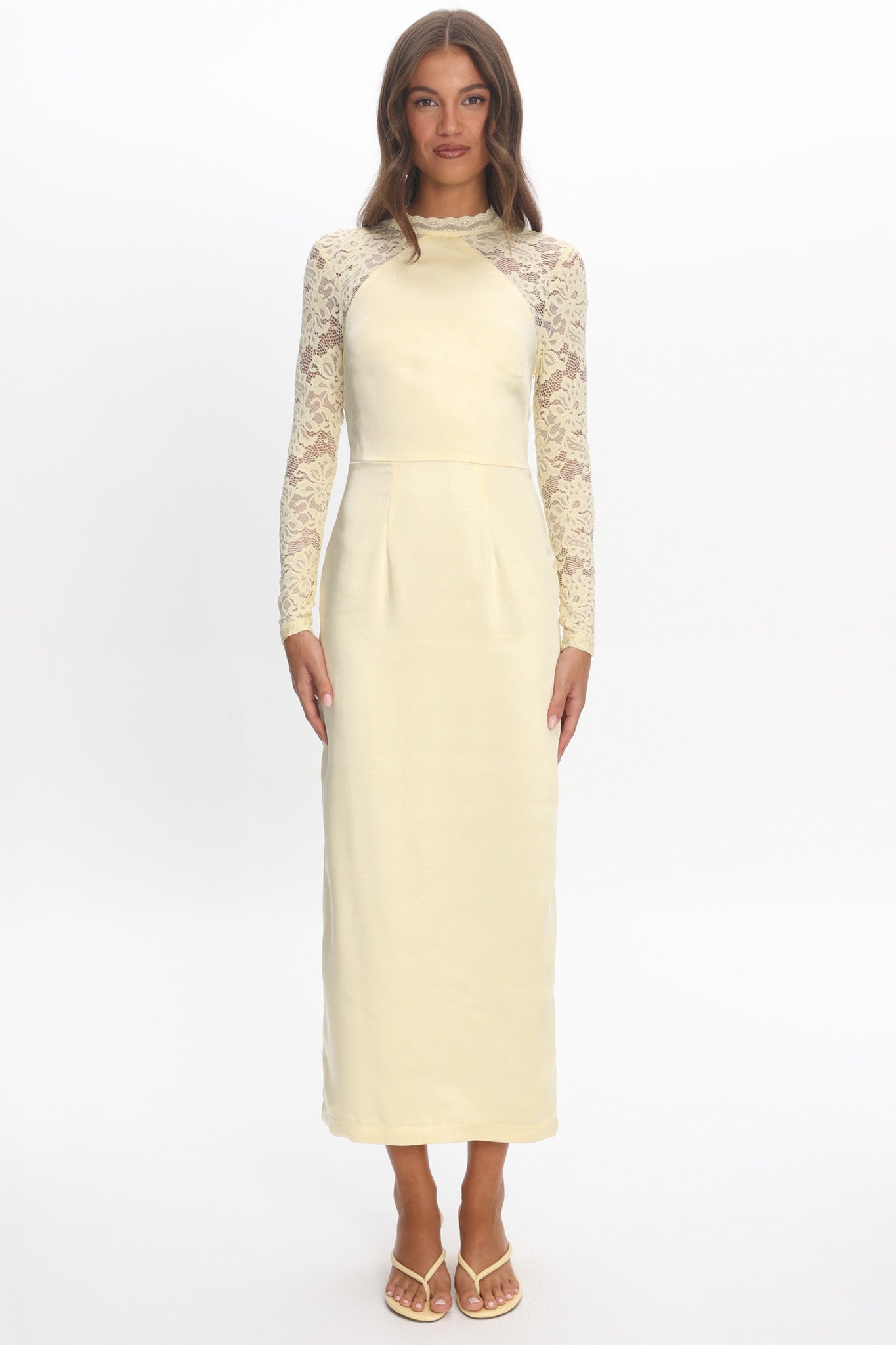 Lucha Lace Sleeve Maxi Dress Butter by Selfie Leslie Australia