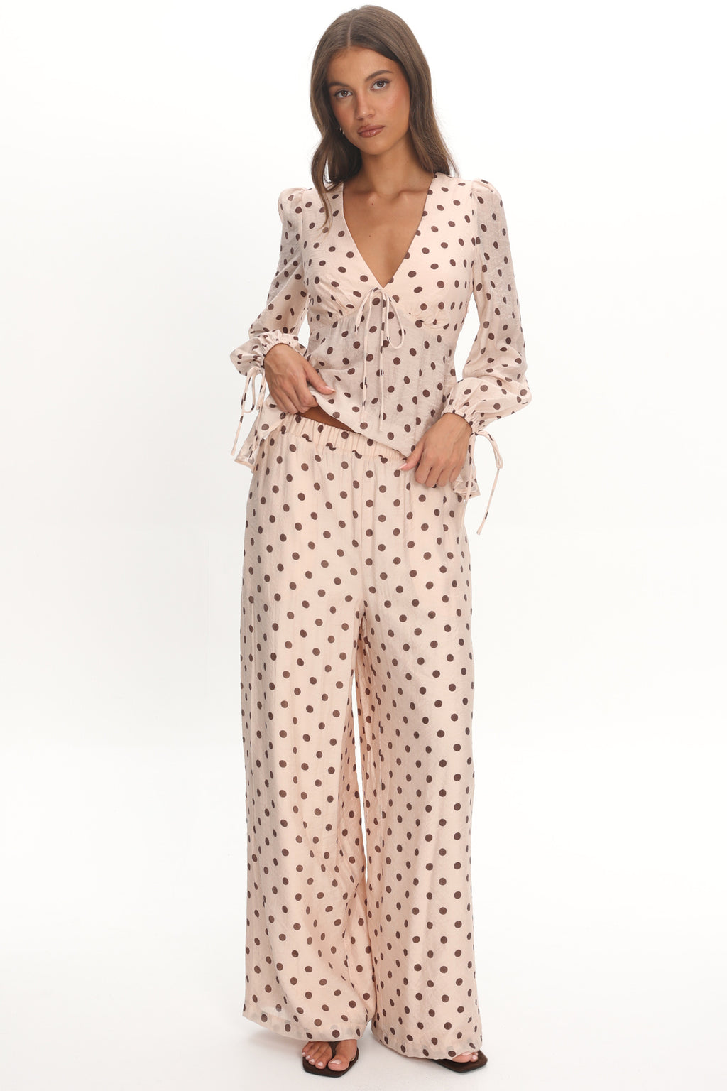 Anessa Straight Leg Pants Polka Dot Cream by Selfie Leslie Australia